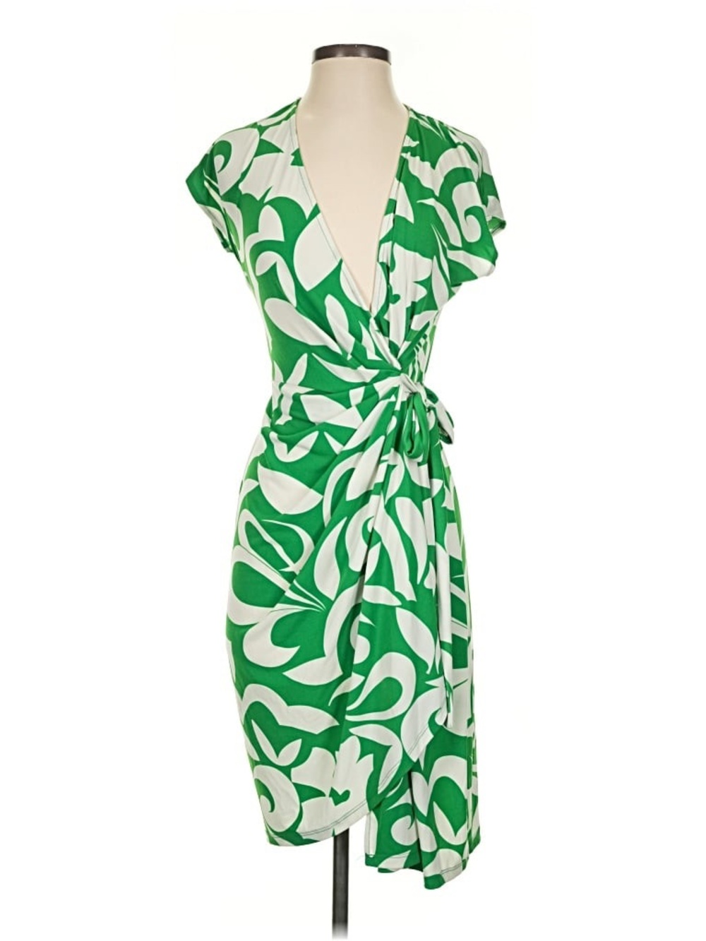 Maggie London green print wrap dress size 8